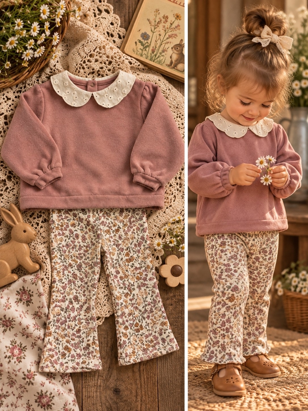 Wonderlux 12M Plum & Floral Outfit With Cream Eyelet Collar